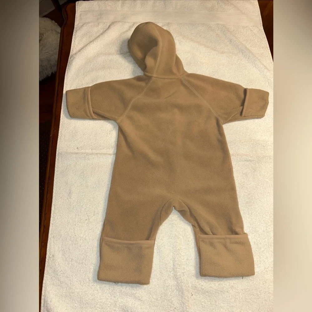 Lands End Baby Size 2-6 Mo Beige Fleece Hooded One Piece - Picture 2 of 4